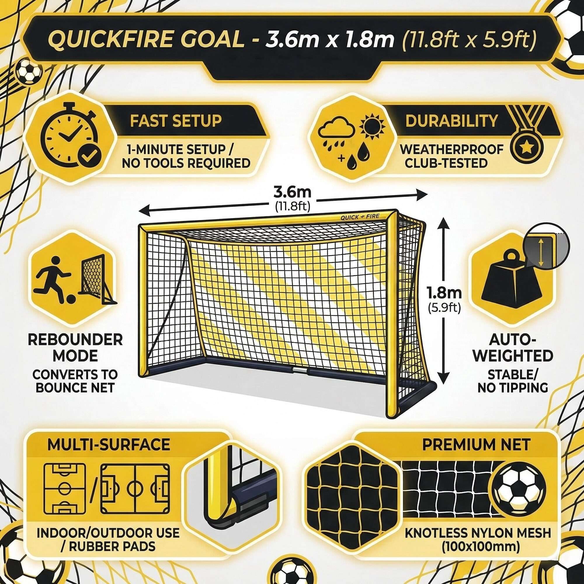 Image du produit : QuickFire Goal 6’ x 12’ - Self-weighted goal