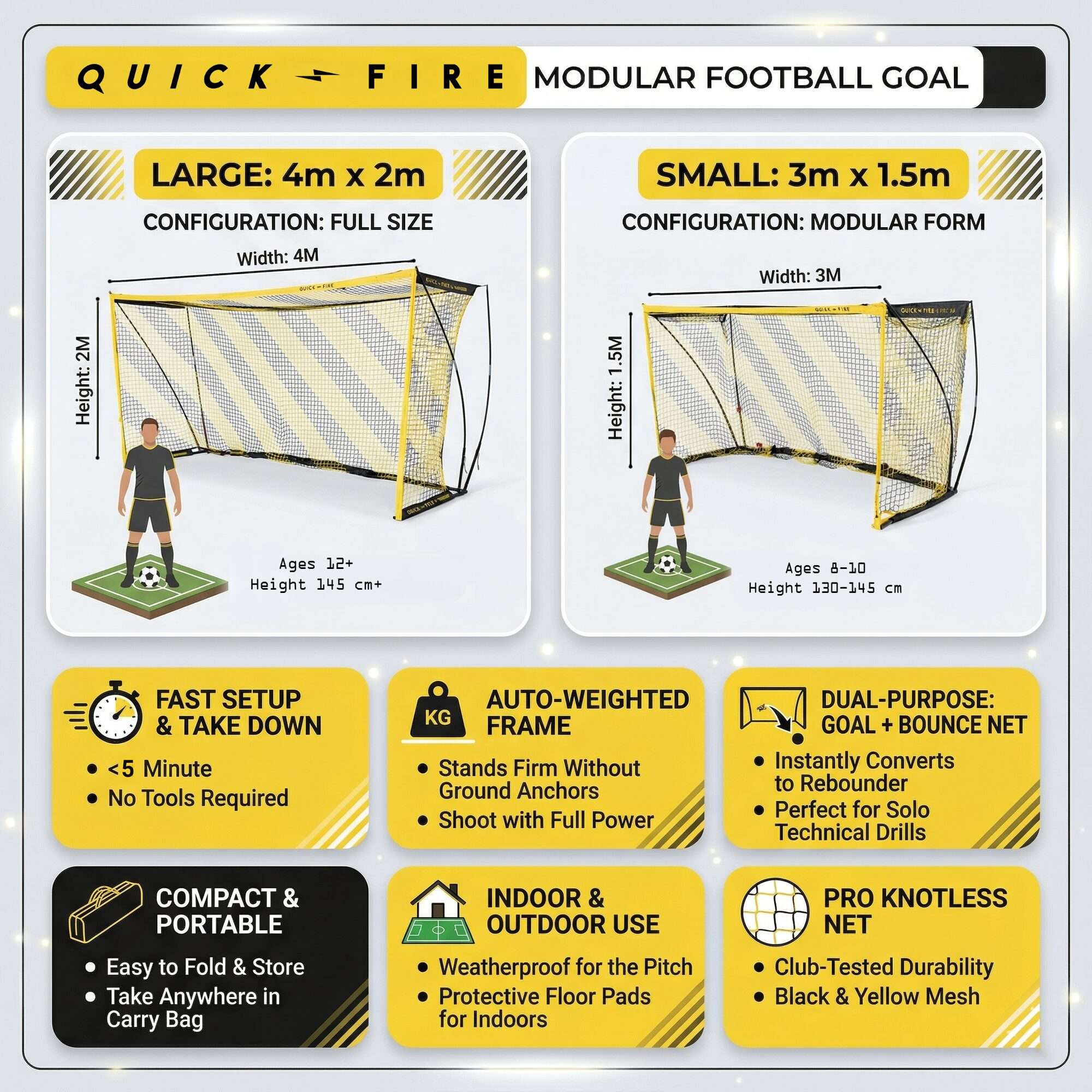Image du produit : QuickFire Modulable soccer goal 1.5/2m x 3/4m